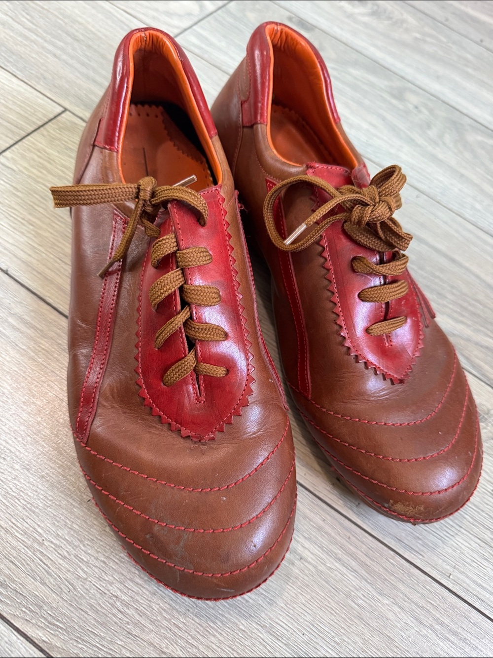 Etro Brown and Red Leather Men’s Lace-Up Shoes
